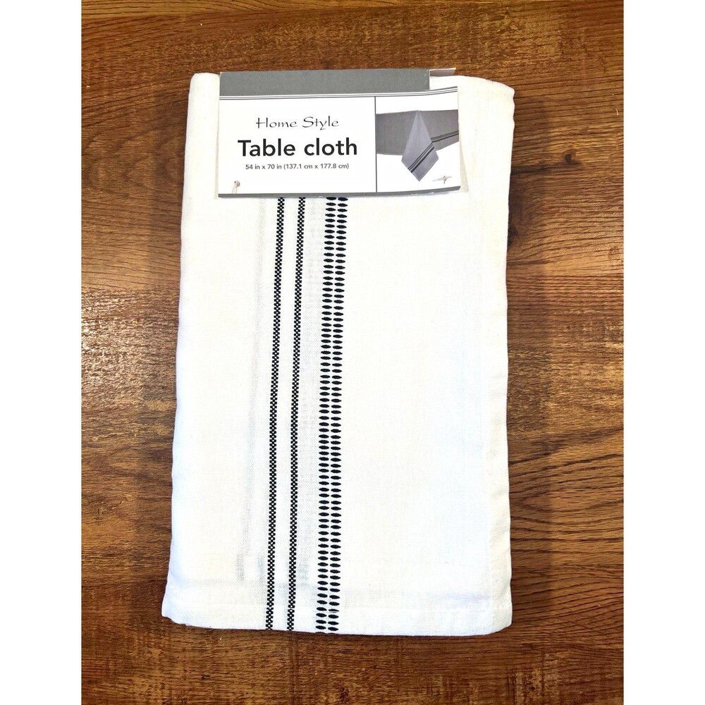 Home Style Rectangular Tablecloth 54 x 70 White/Black Stripe 100% Cotton
